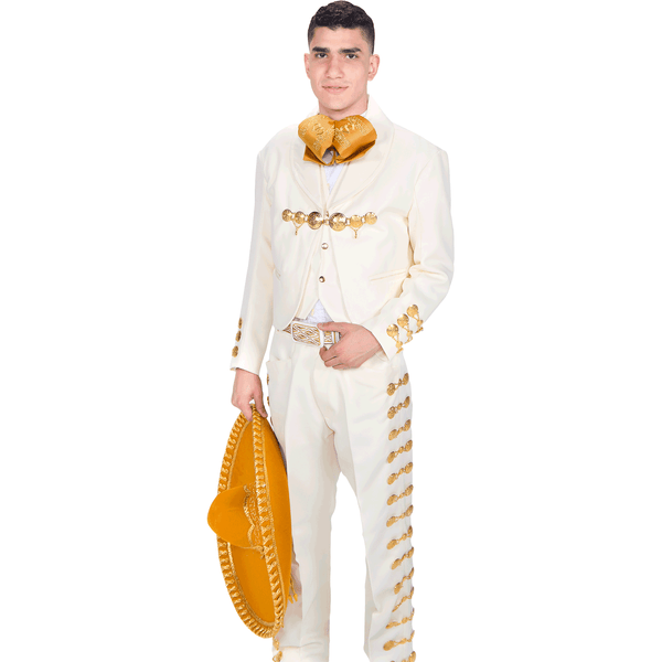 Traje Charro Blanco Detalles Oro, dorado, Men's White Charro Suit