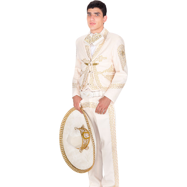 Traje Charro Blanco Detalles Oro, dorado, Men's White Charro Suit
