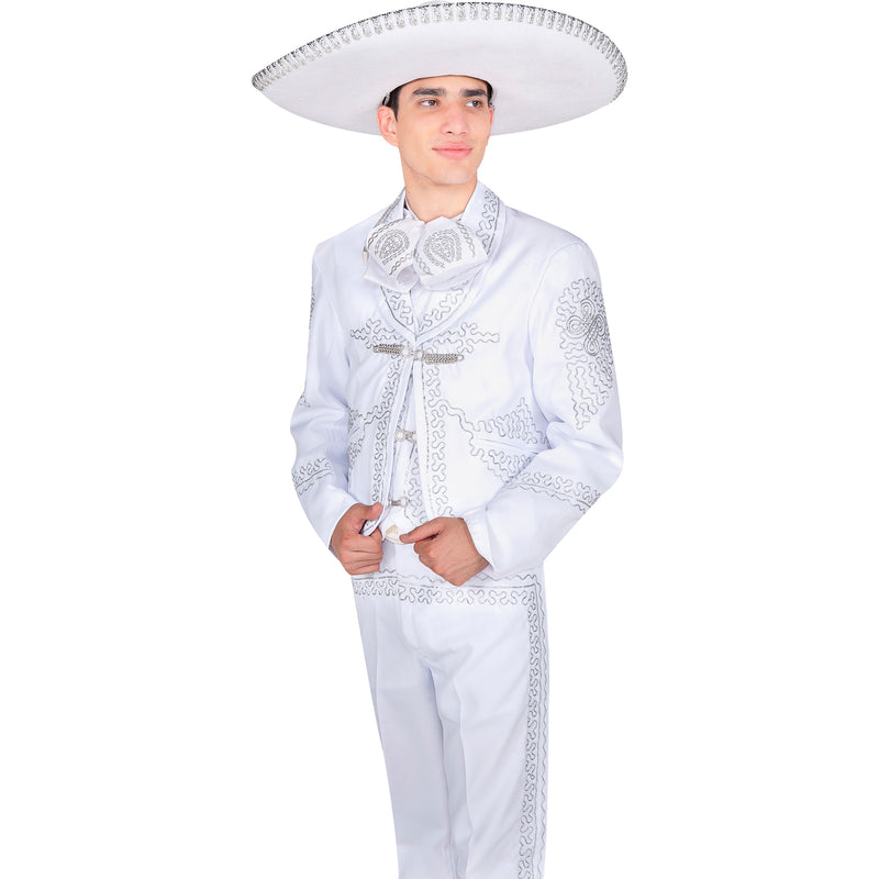 Traje Charro Blanco Detalles plata, Men's White Charro Suit